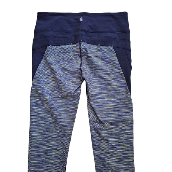 Athleta Prisma Tangram Navy Blue Striped Athletic Athleisure Capri Leggings szM - Picture 5 of 6